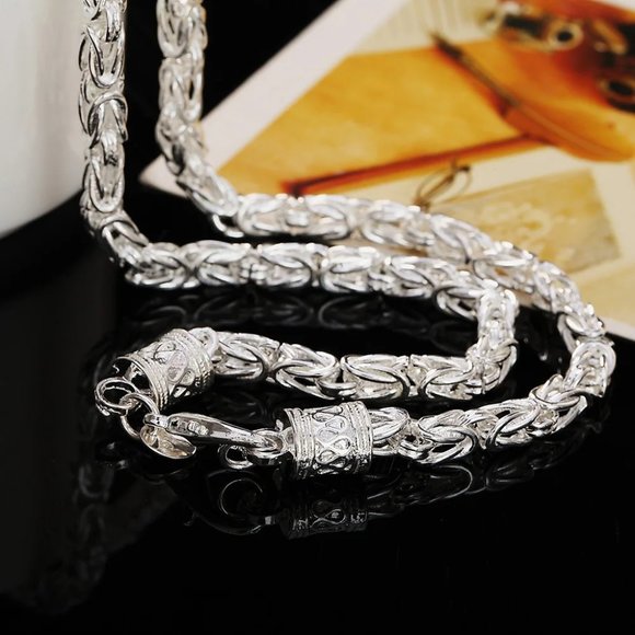 Awesome Platinum 20 Inch Byzantine Dragon Chain 6mm Wide - Picture 3 of 10